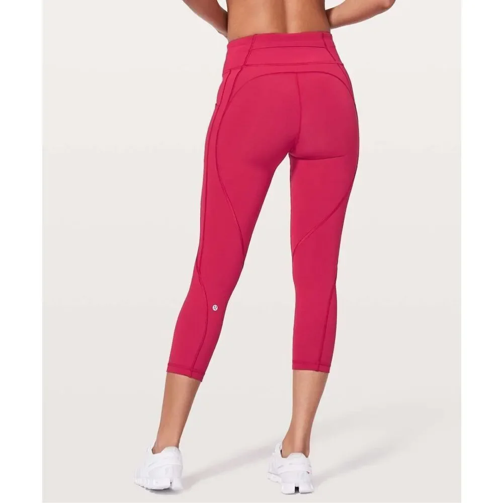 Lululemon Time To Sweat Crop 23" Ruby Red Luxtreme Side POCKETS W6AMDS Size 10 - Picture 2 of 13